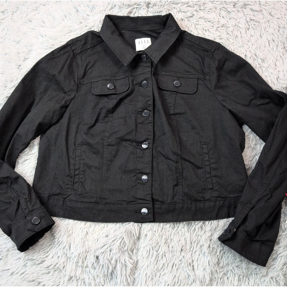 Elle Jacket Womens XXL Black Denim Jean Coat Preppy Comfort Casual New